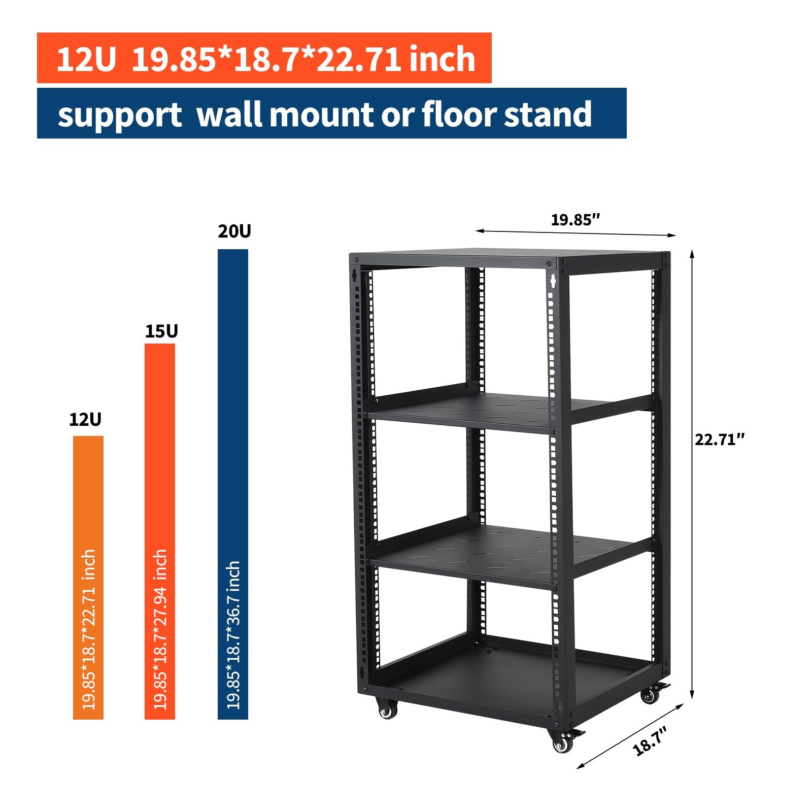 12/15/20U Open Frame Network/Server Rack for IT & AV Gear Floor Standing Wall Mo