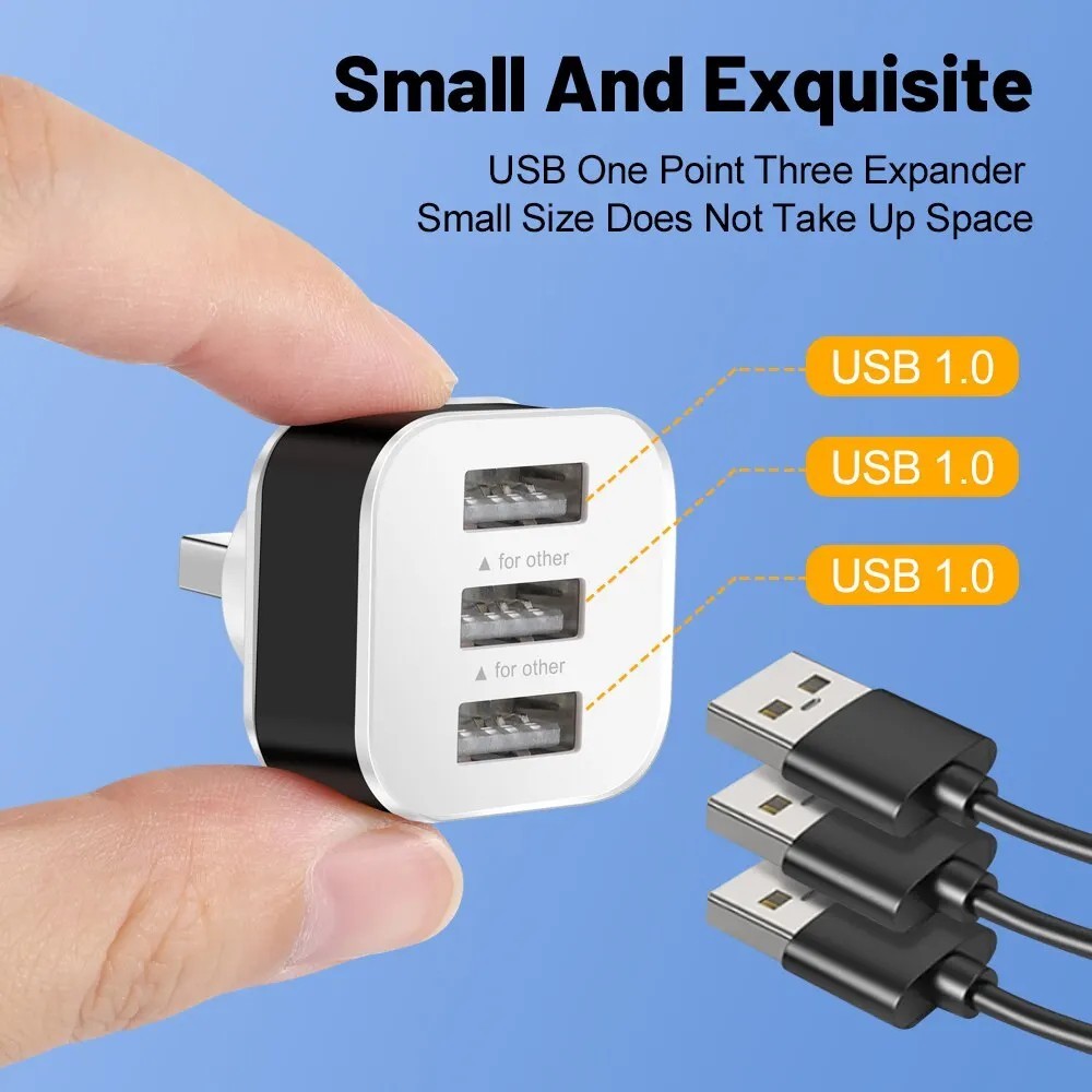 3 Port USB Slots Adaptor USB 3 in 1 Multple USB Interface Extender Auto Electron