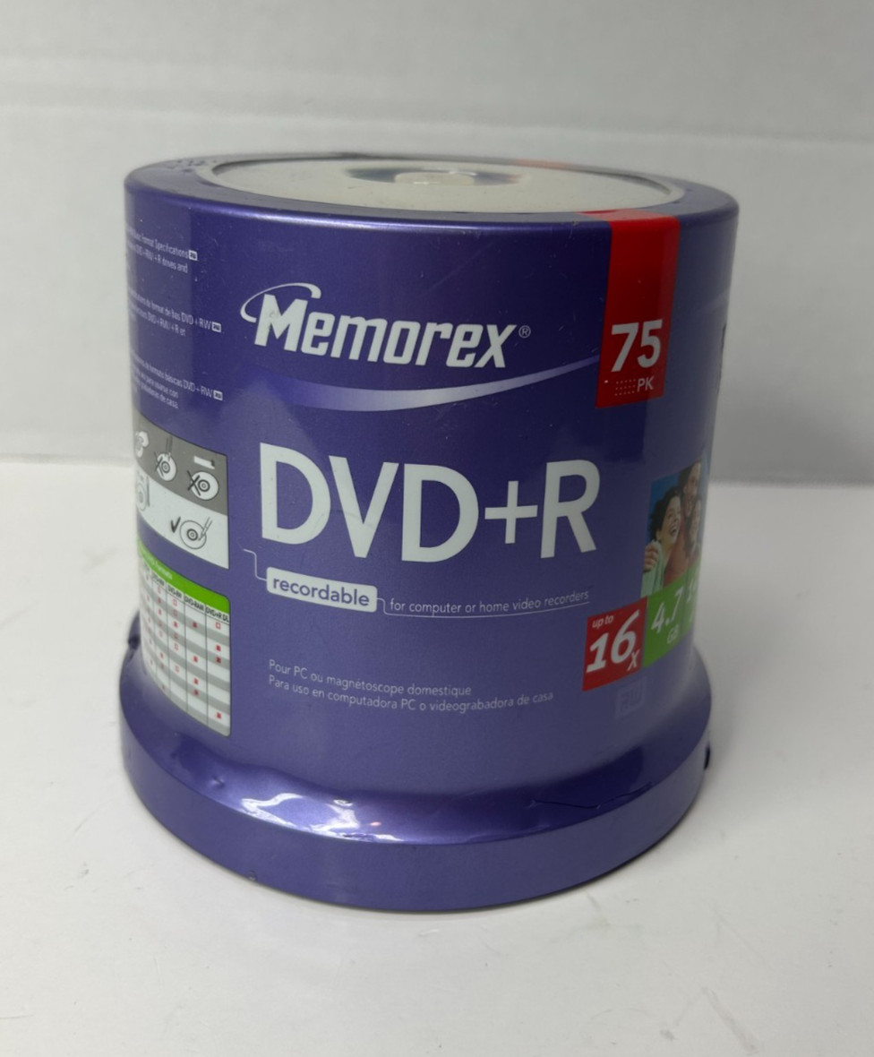 Memorex 75 Pack DVD+R Recordable 16x 4.7gb 120 min Spindle Discs - NEW SEALED