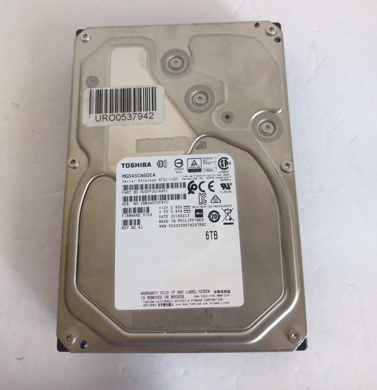 Toshiba MG04SCA60EA 6TB 7200 RPM 128MB Cache SAS 12GB/s 3.5" Internal Hard Drive