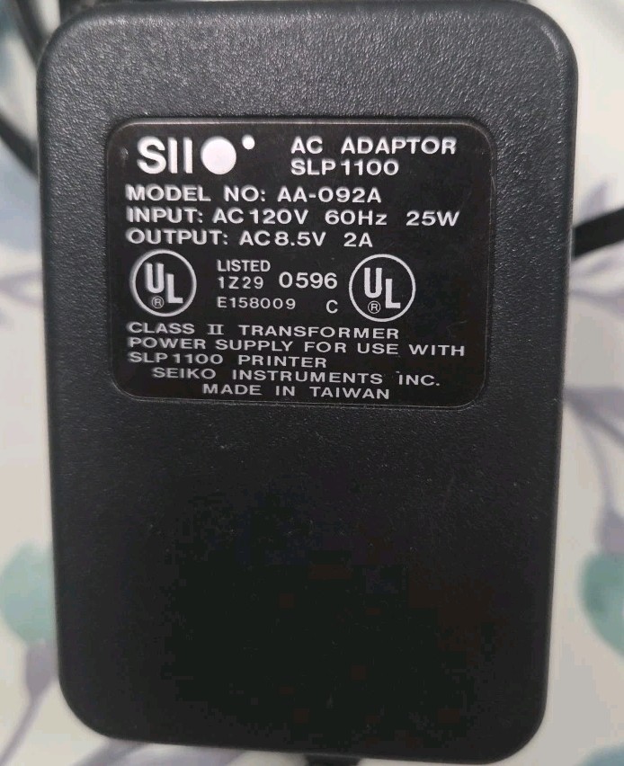 SII AA-092A AC Adapter 8.5V 2A Charger For Use With SEIKO SLP 1100 Printer