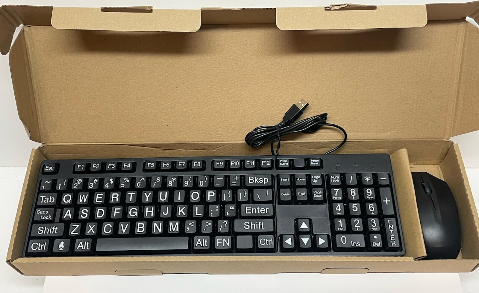 Large Print Keyboard & Mouse USB for Seniors, Elderly BIG Letters & Keys Black