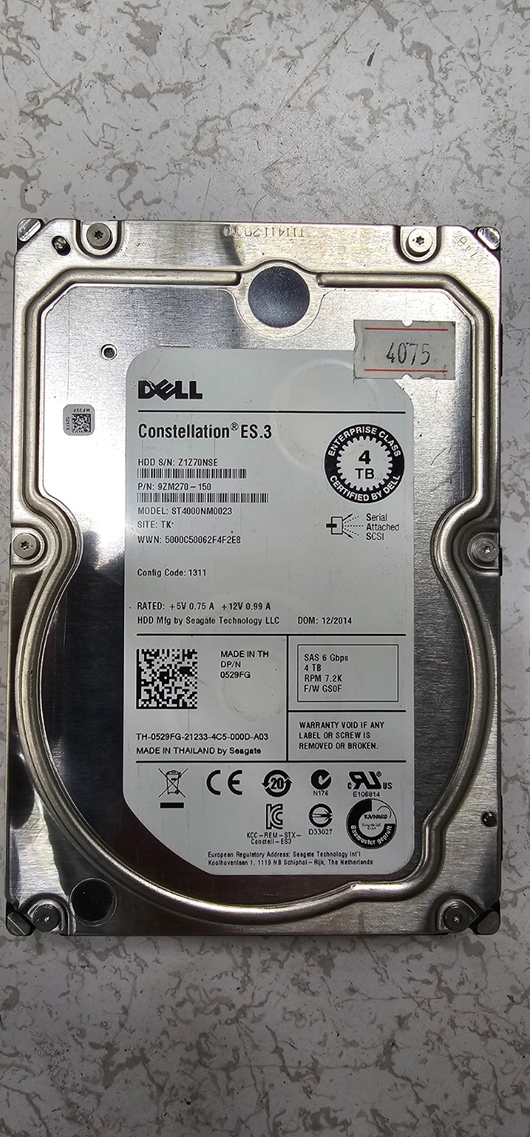 Dell ST4000NM0023 4TB 7.2K RPM 6Gb/s 3.5" NL SAS HDD Hard Drive 9ZM270-150