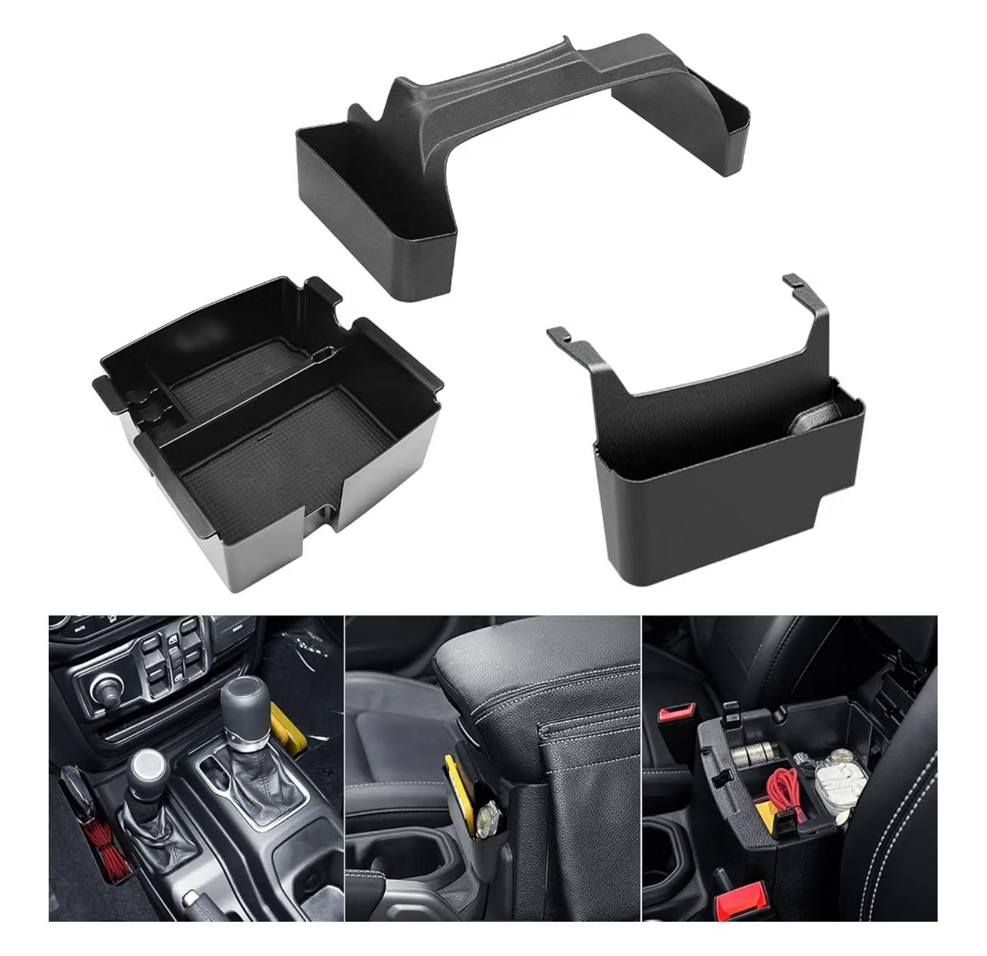 2018-2025 3 Pcs Center Console Organizer for Jeep Wrangler JL JLU & Gladiator JT