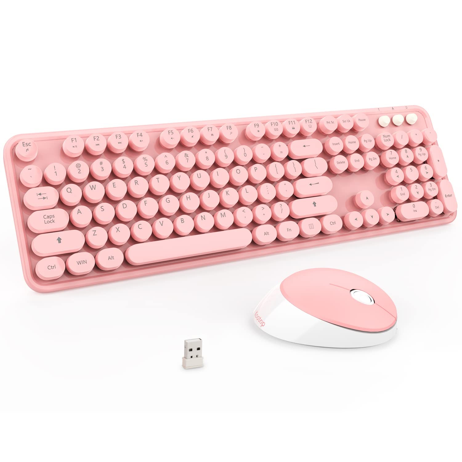 Kootop Wireless Keyboard and Mouse Combo, Cute Colorful 104 Keys Pink White
