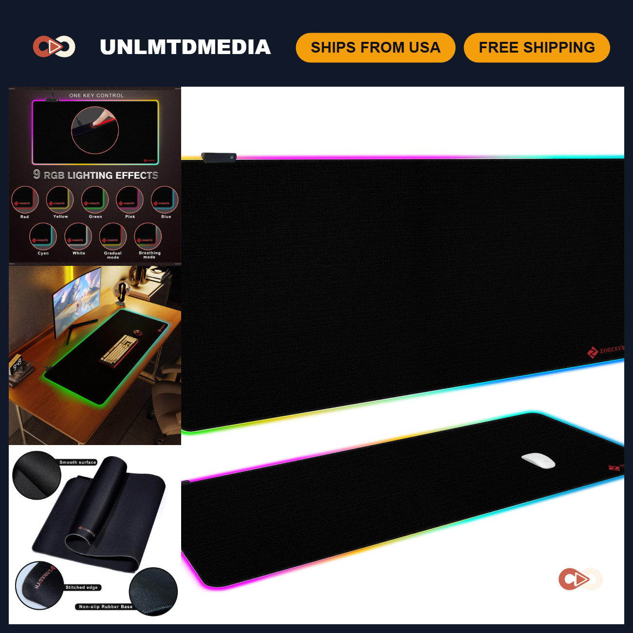 Large RGB Gaming Mouse Pad 47.2"x19.7" LED Extended Mousepad, 9 Lighting Modes,