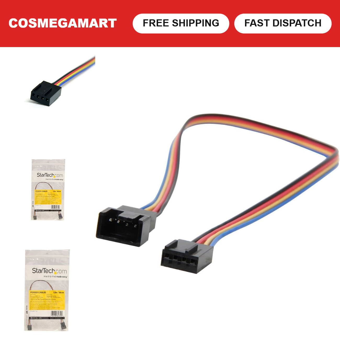 12in 4 Pin Fan Power Extension Cable M/F - PWM Connector - Pack of 5 Cables
