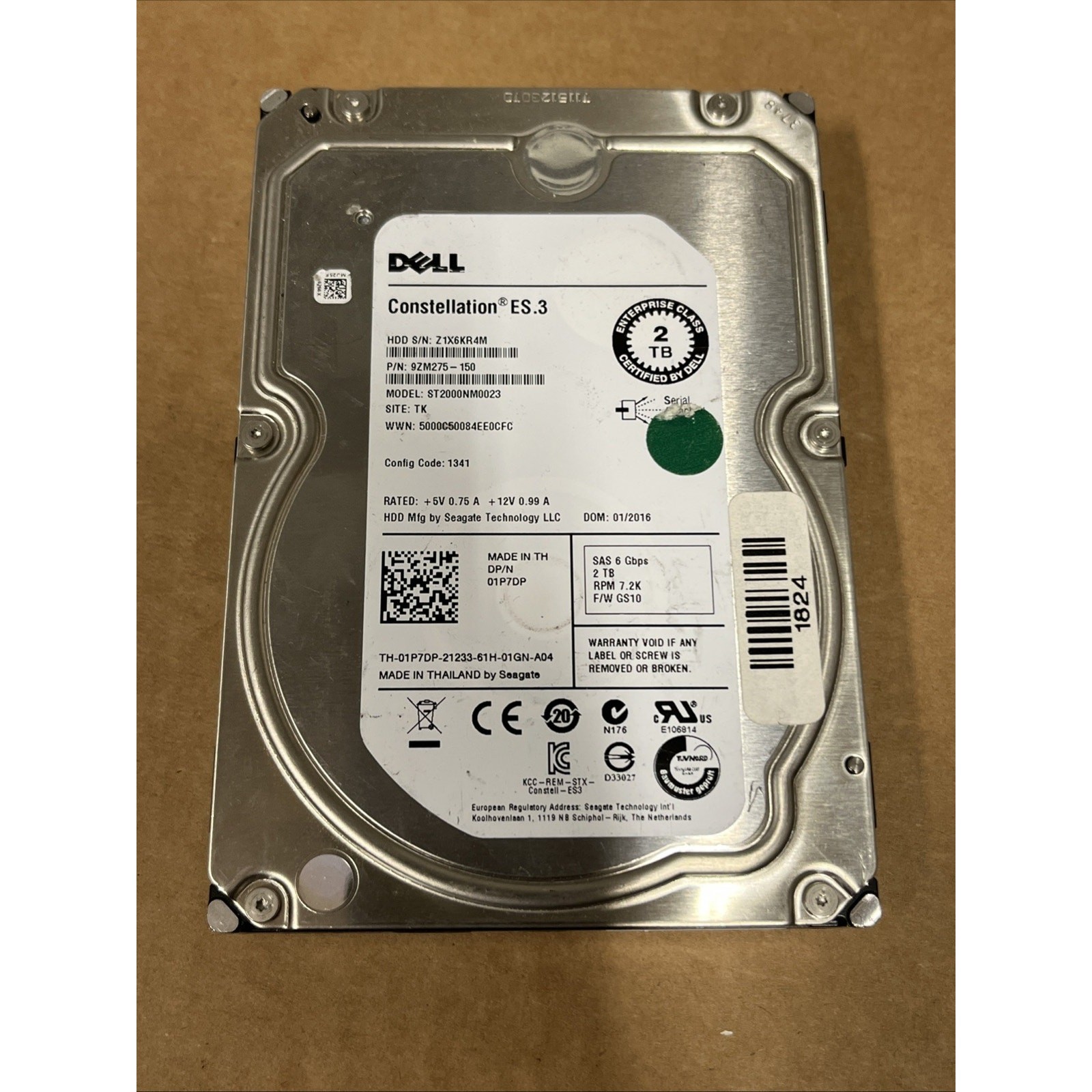 Dell Constellation ES.3 2TB 1P7DP SAS 6Gb/s Server 3.5" Hard Drive ST2000NM0023