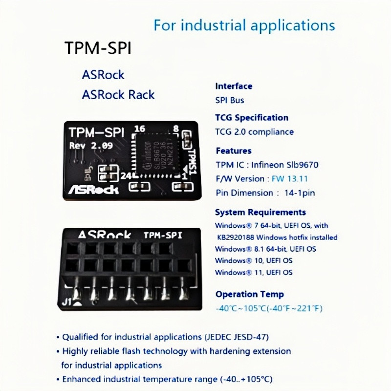 TPM-SPI 2.0 Module For ASRock  SPI Mainboard 14-1 PIN Industrial Application