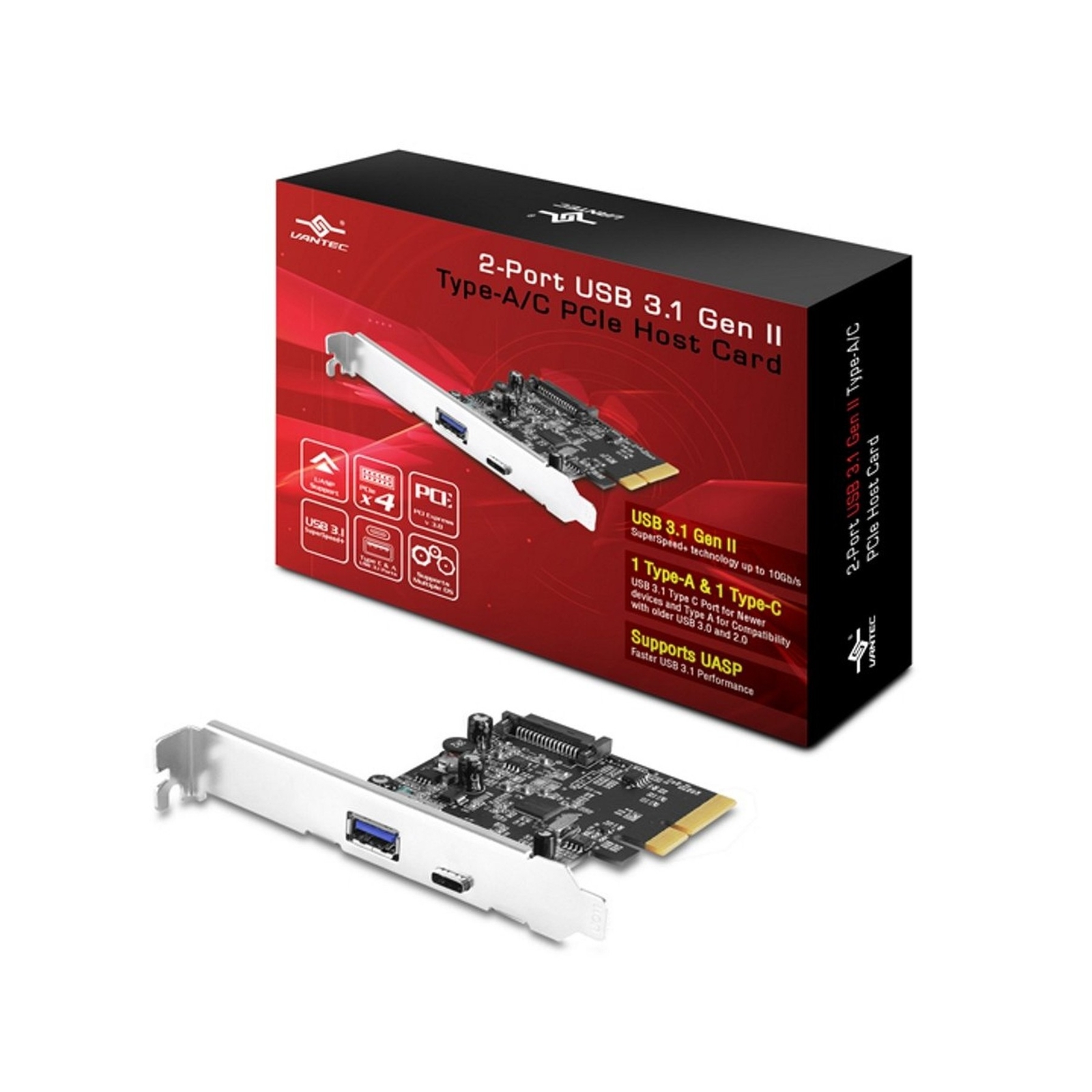 Vantec 2-Port USB 3.1 Gen II Type-A/C PCIe Host Card (UGT-PC371AC)