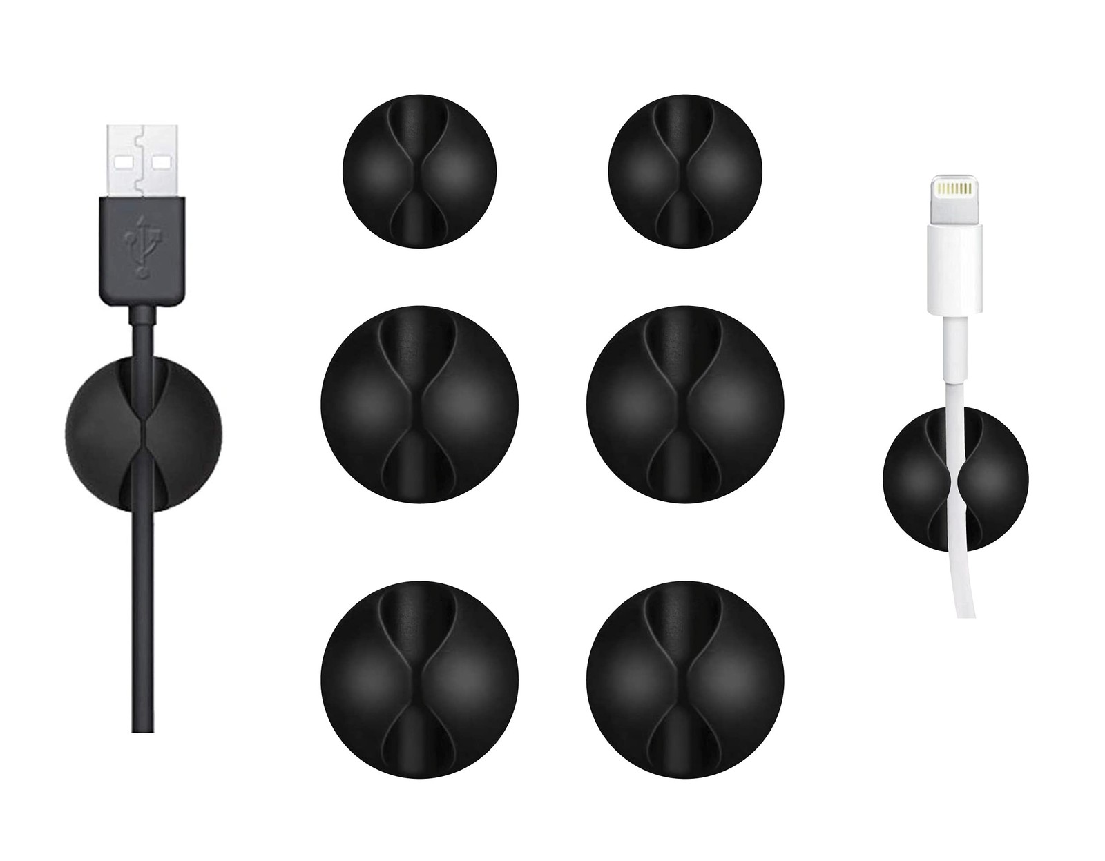 6 Pack Self Adhesive Silicone Cable Clips Cord Organizer Holders Black