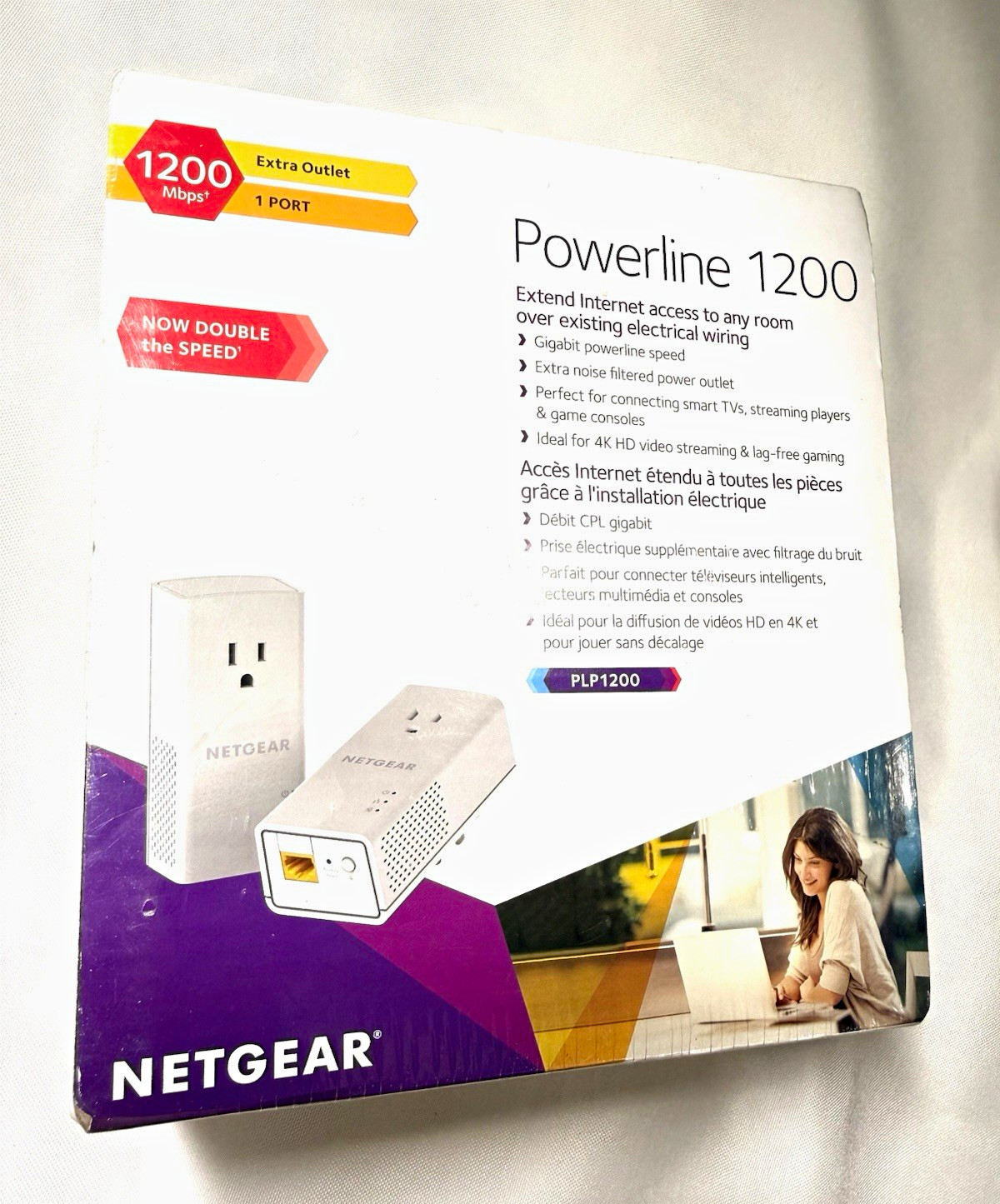 NETGEAR Powerline 1200 PLP1200 1200 Mbps Adapter Kit 2-Pack Extra Outlet