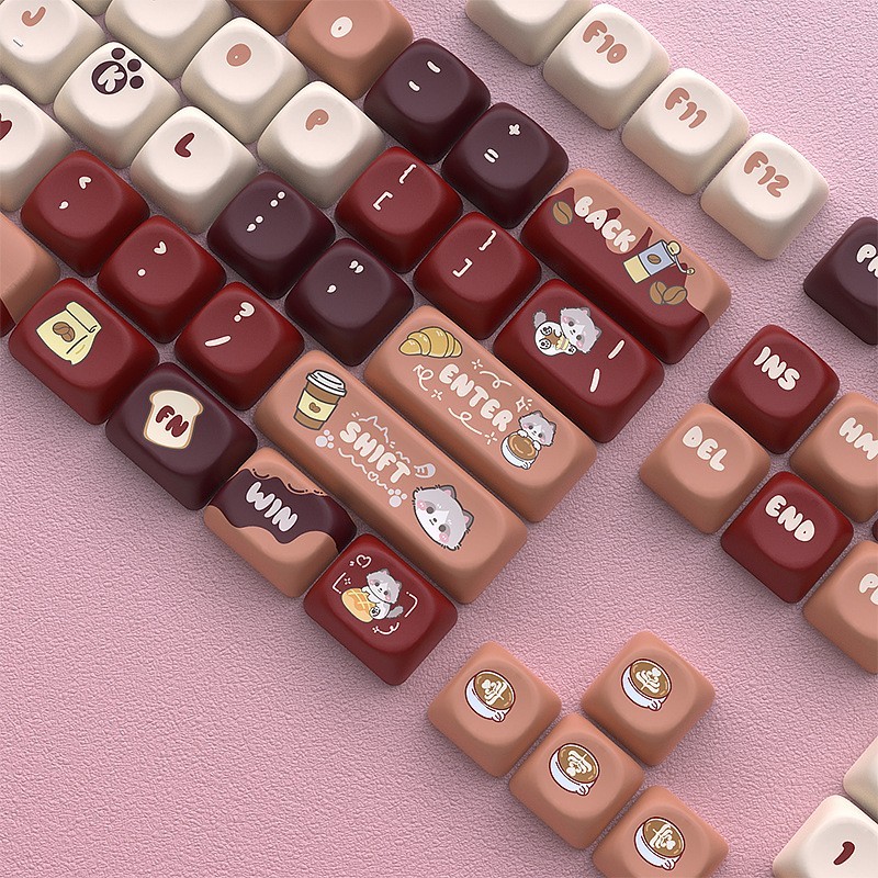 125-Key MOA PBT Keycap Set Coffee Theme Dye-Sub for Mechanical Keyboard