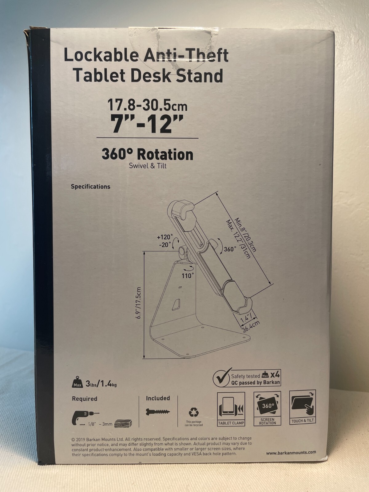 7-12" Lockable Anti-Theft Tablet Desk Stand | 360 Rotation Swivel and Tilt