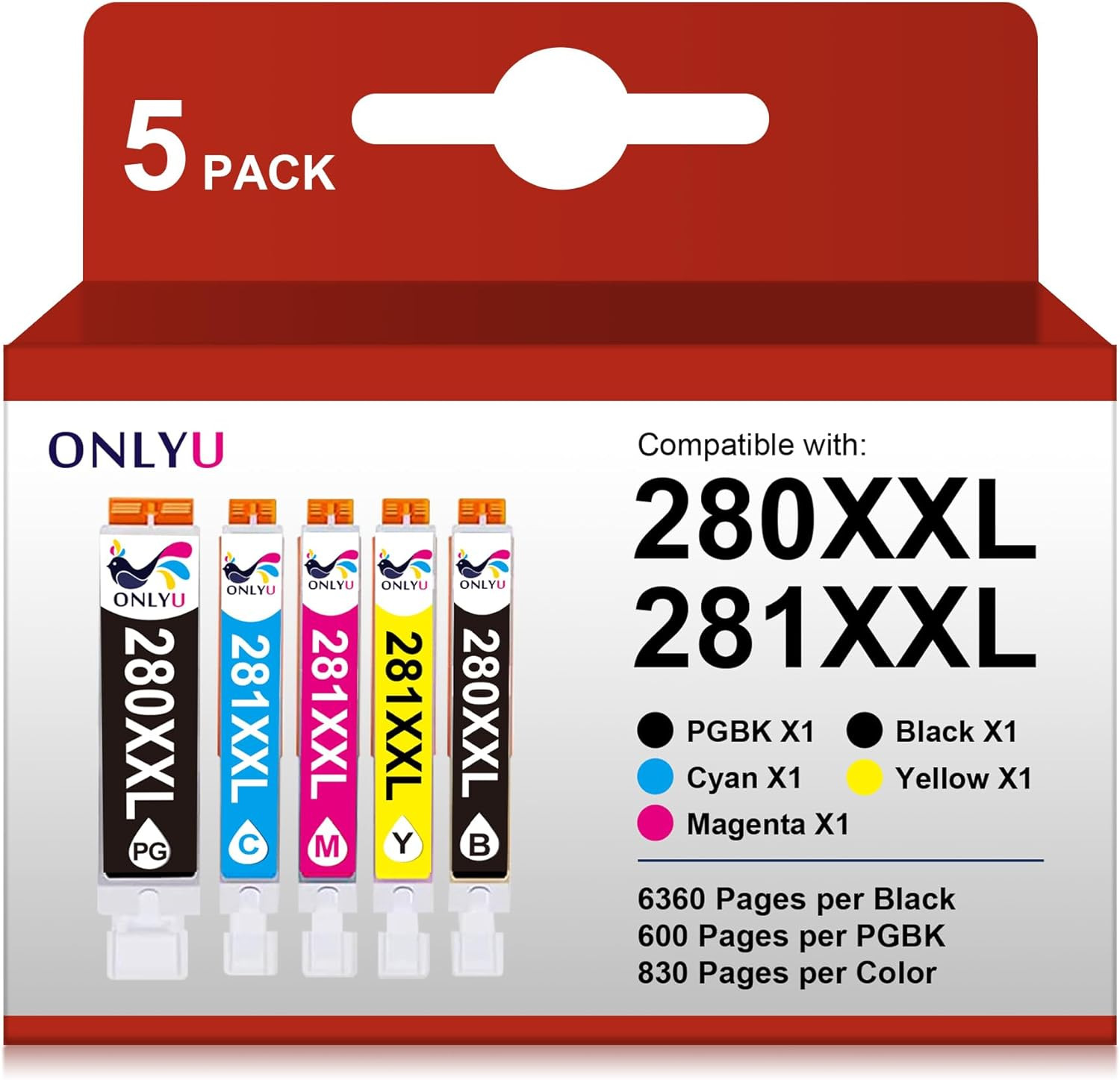 ONLYU 280XXL 281XXL Compatible for Canon Ink 280 and 281 Cartridges PGI-280XXL C