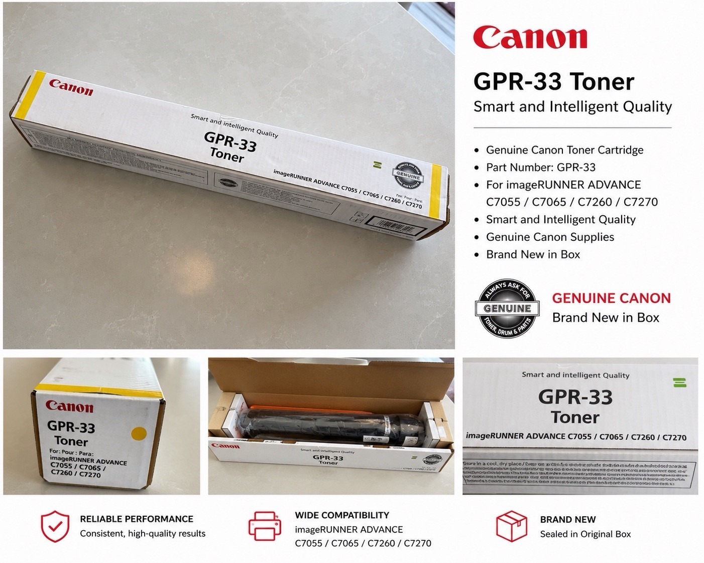 Genuine Canon GPR-33 Yellow Toner imageRUNNER ADVANCE C7055 C7065 C7260