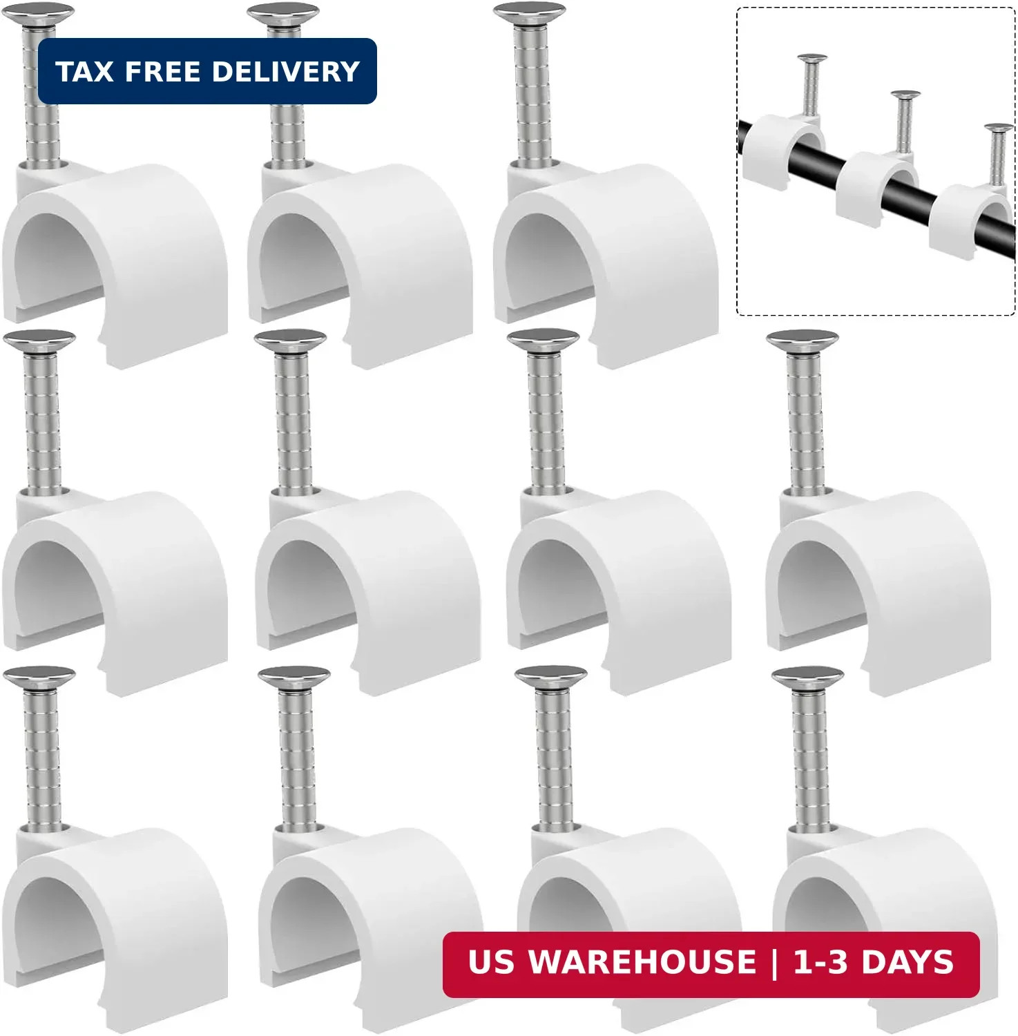Cable Clips 10mm Nail in Cable Holder Clips 200 Pcs Wire Clips Coax Tacks Clips