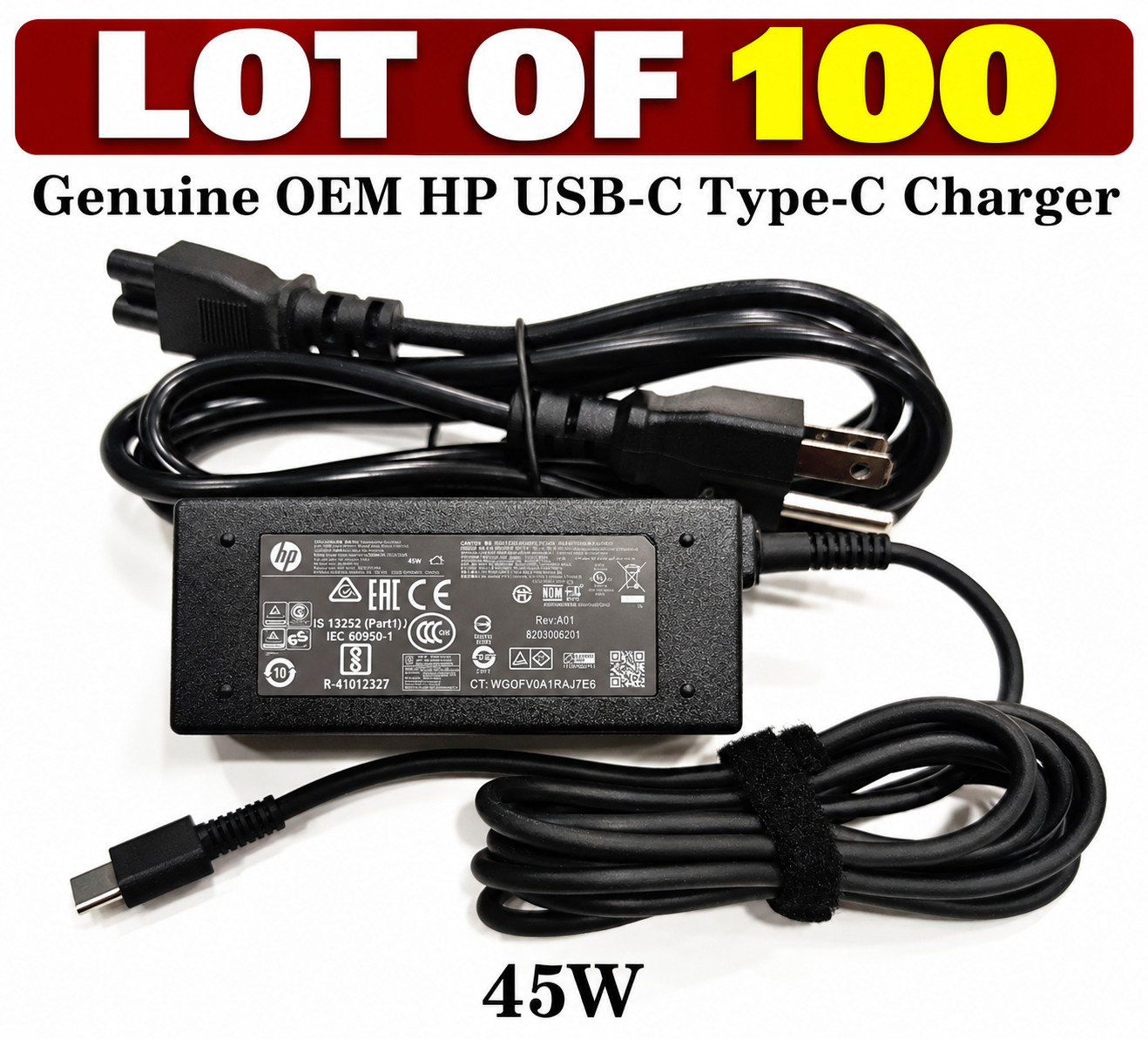 lot 100 Genuine HP 45W USB-C Type-C AC Power Adapter Charger L42206-002