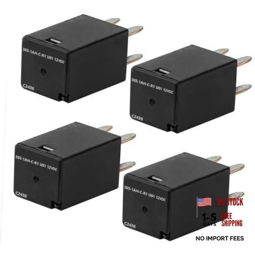 4 Pack 303-1AH-C-R1-U01-12VDC Automotive Relay with 4 Pins, 20 Amp 12V SPNO