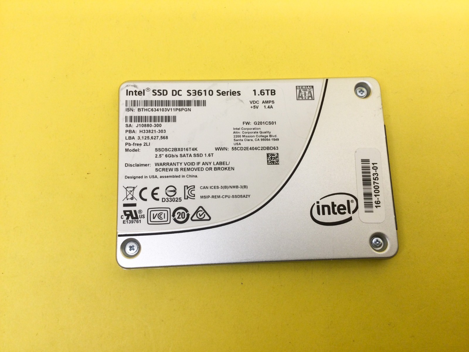 Intel DC S3610 Series 1.6TB SATA 6Gb/s 2.5in Internal SSD SSDSC2BX016T4K