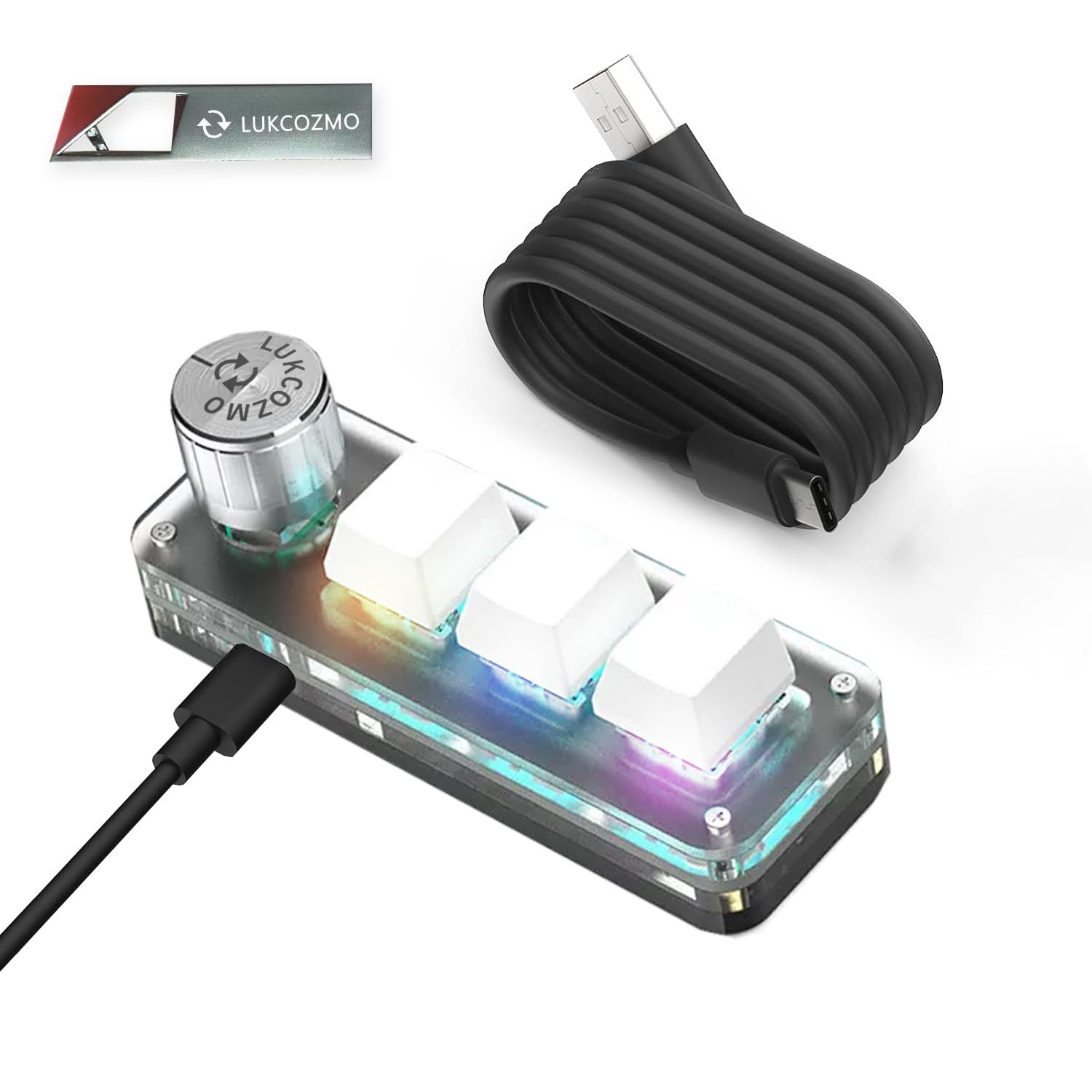 3-Key Macro Pad Programmable Mini Mechanical Keypad RGB Knob Type-C