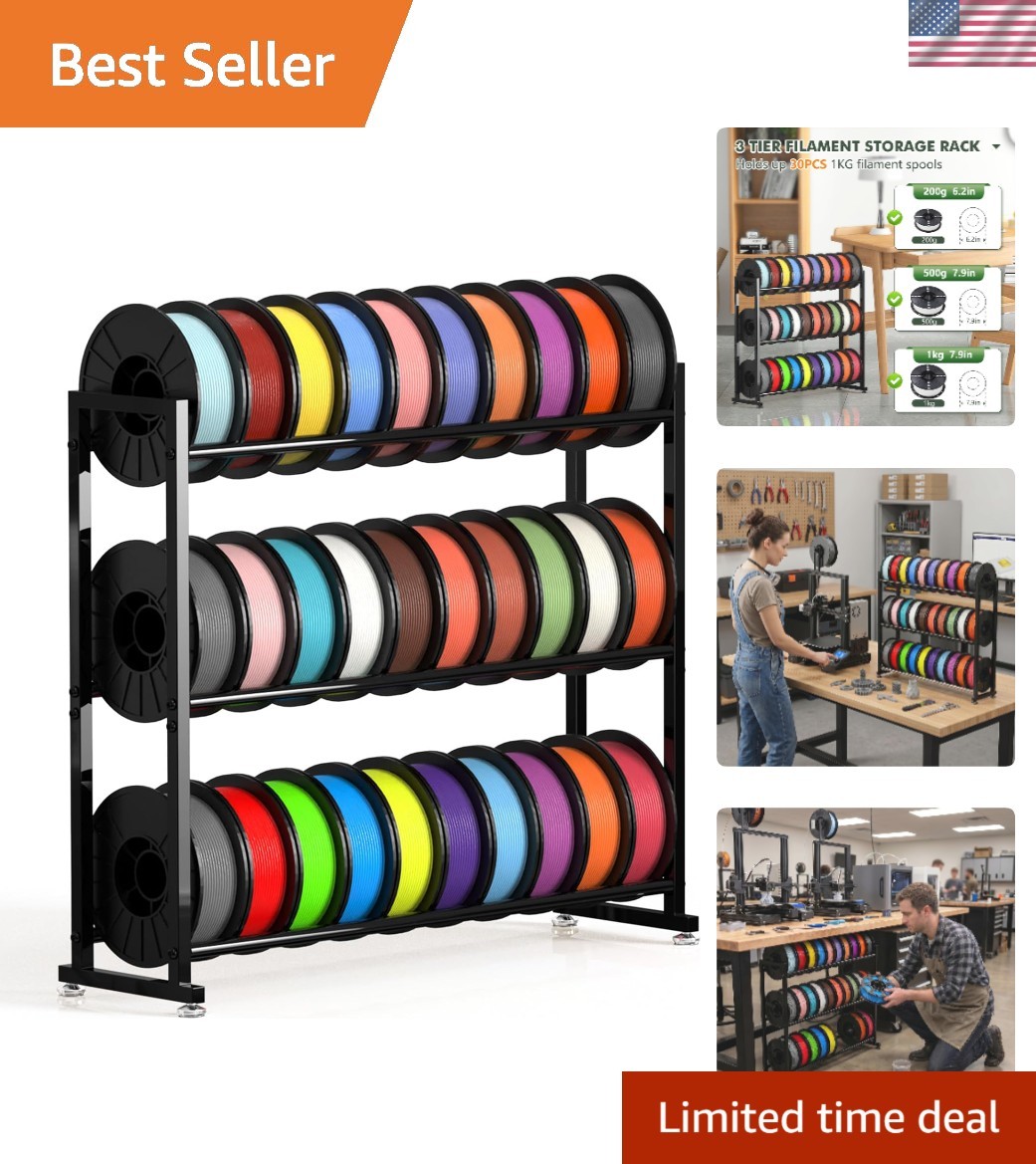 3-Tier 3D Filament Storage Rack - Heavy Duty Metal Spool Shelf for 30 Rolls
