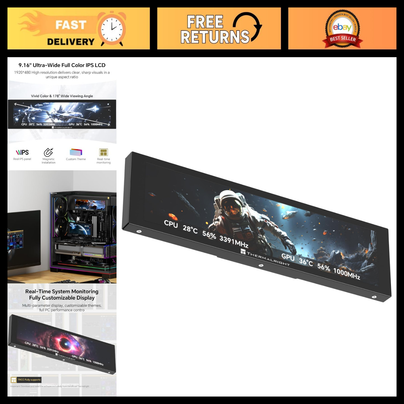 9.16” AIO LCD Display Monitor for PC - Thermal Performance, RGB Lighting