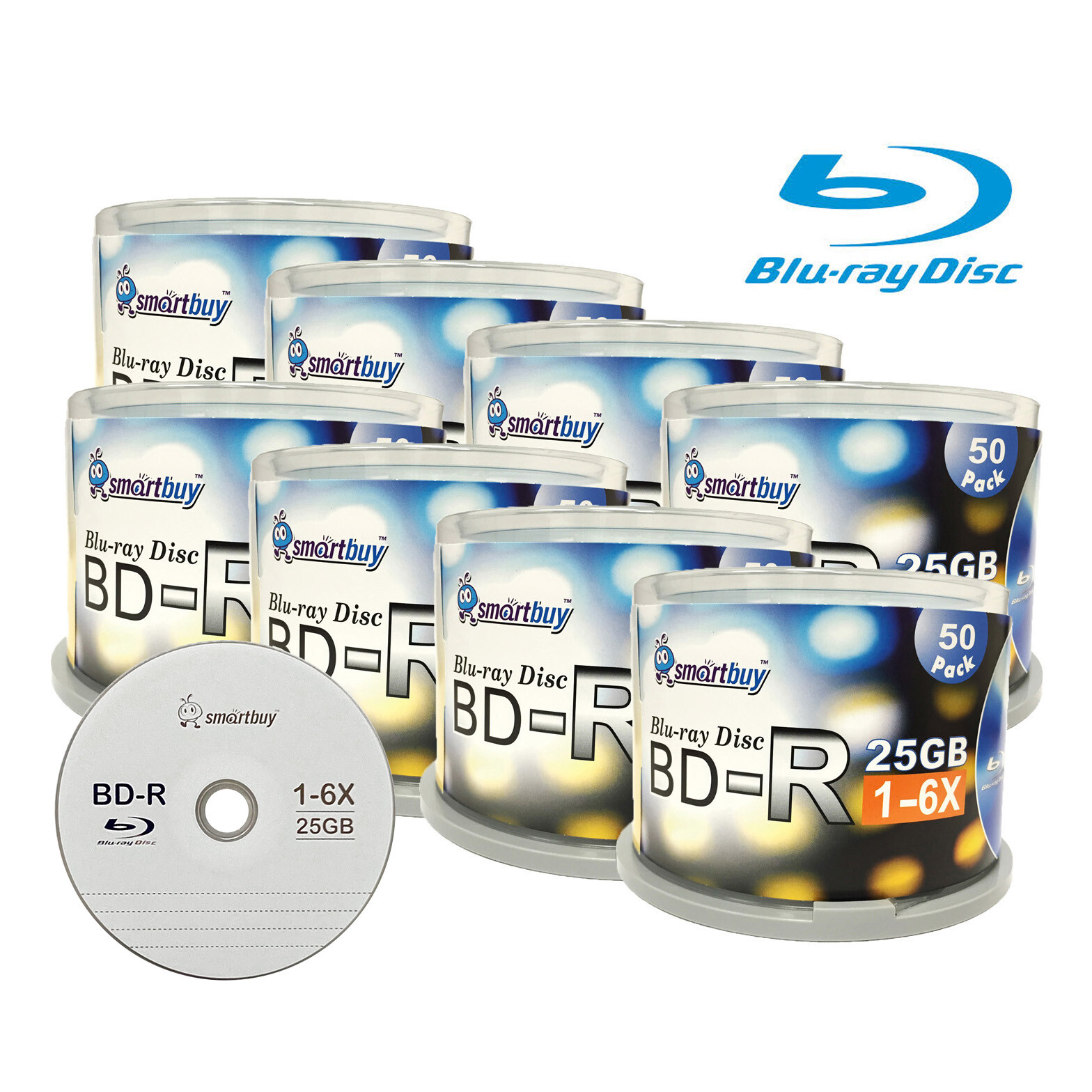 400 pcs SmartBuy Blank BD-R BDR 6X 25GB Blu-ray HD Logo Top Recordable Disc