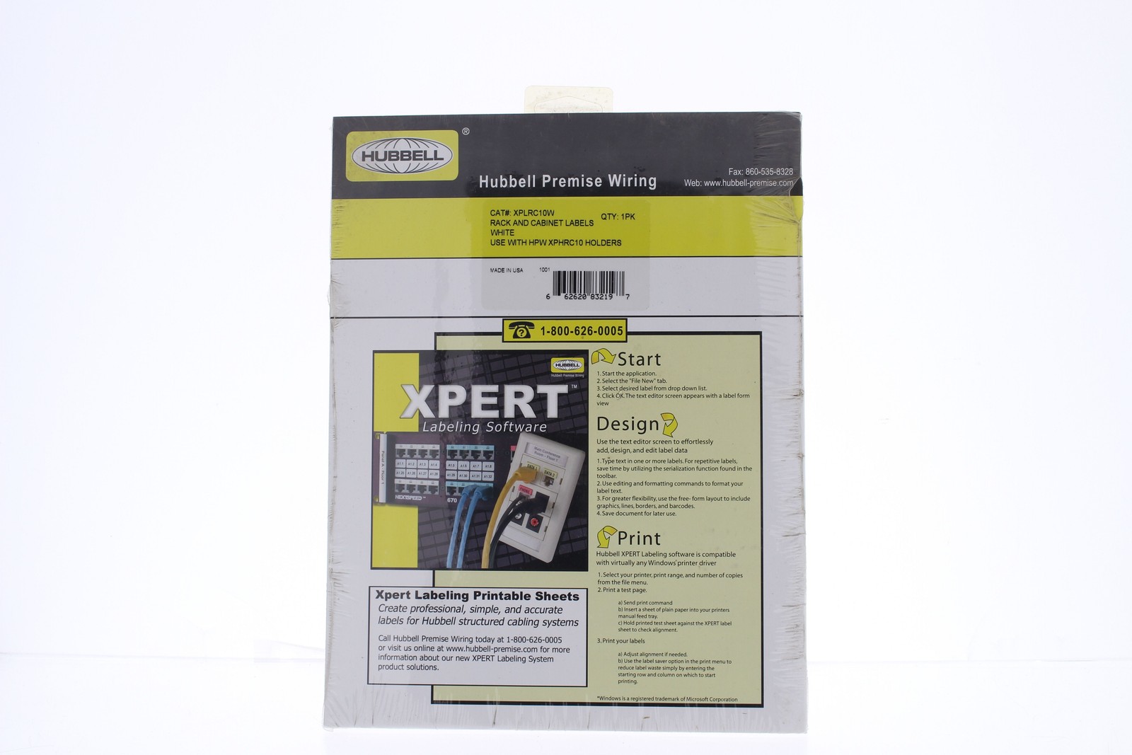 Hubbell Rack/Cabinet Labels For HPW XPHRC10 Holders 10-Pack XPLRC10W