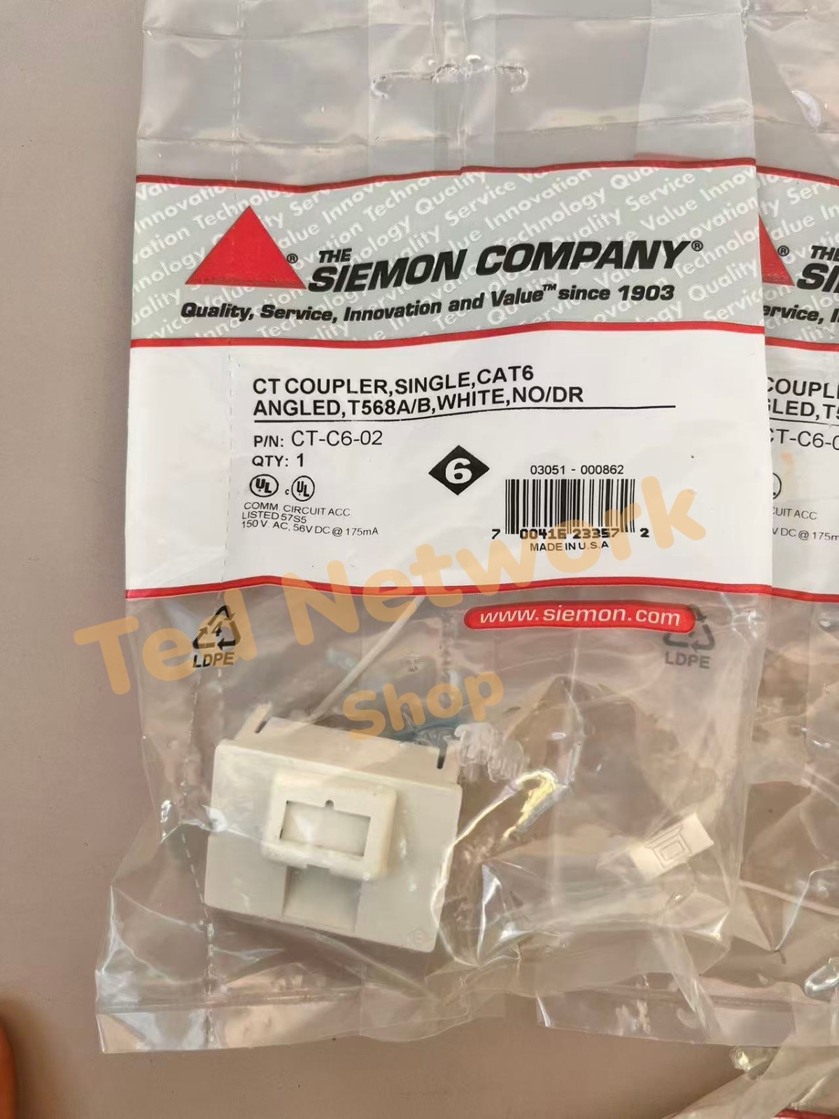 New 10 Pcs Siemon CT-C6-02 CT Cat 6 Outlet Dual RJ45 Angled UTP  White 1-Port