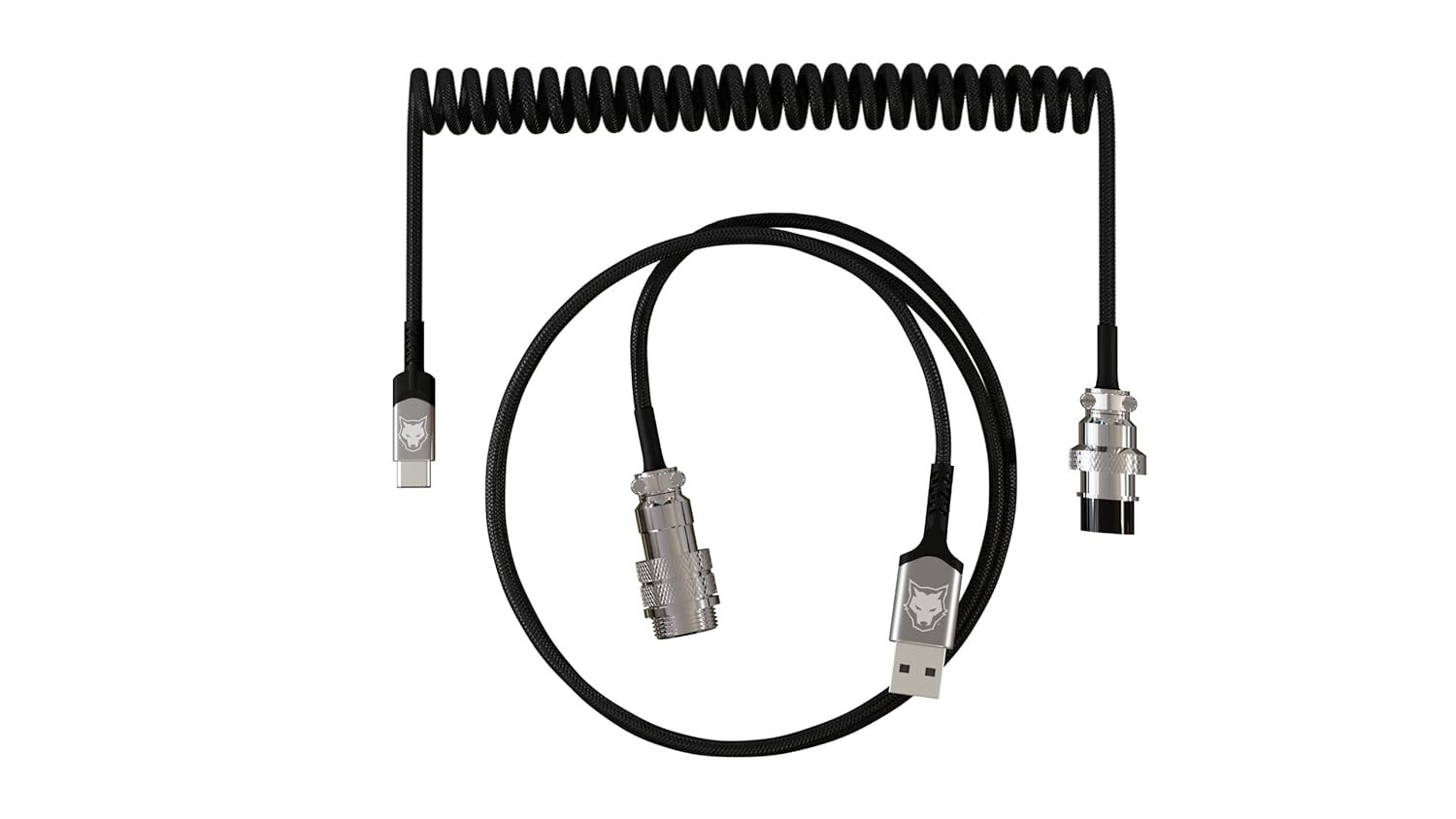 SubZERO Gaming Coiled Mechanical Keyboard Cable, Double-Sleeved with Detachable