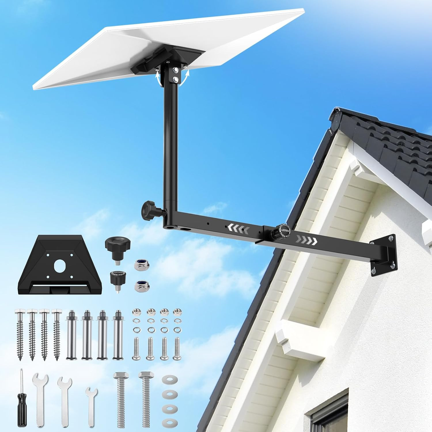 Adjustable Wall Mount Kit with Pipe Adapter for Starlink Gen 3 Long Eaves