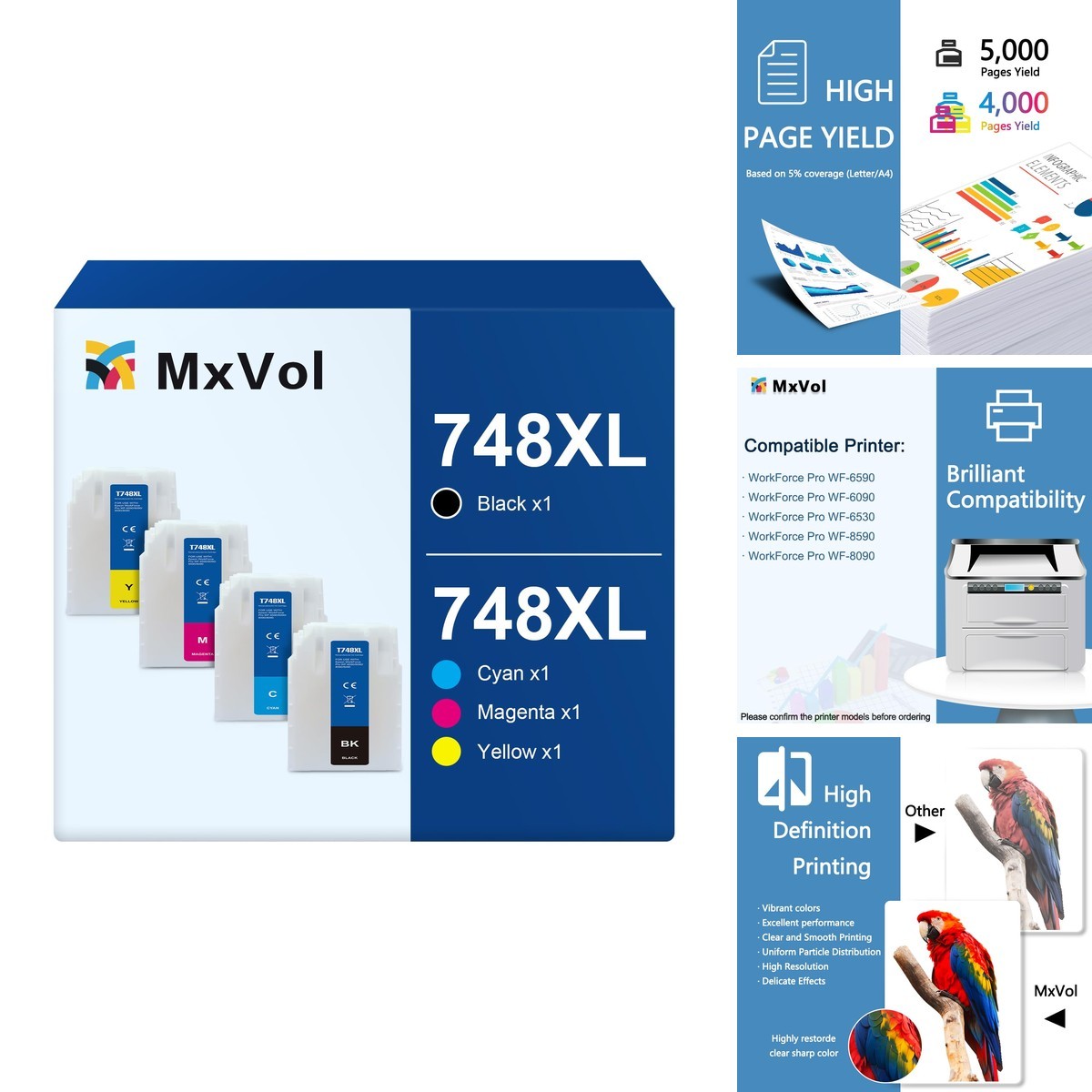 MxVol 748XL 748 Ink Cartridges Remanufacture Replacement For Epson 748XL T748XL