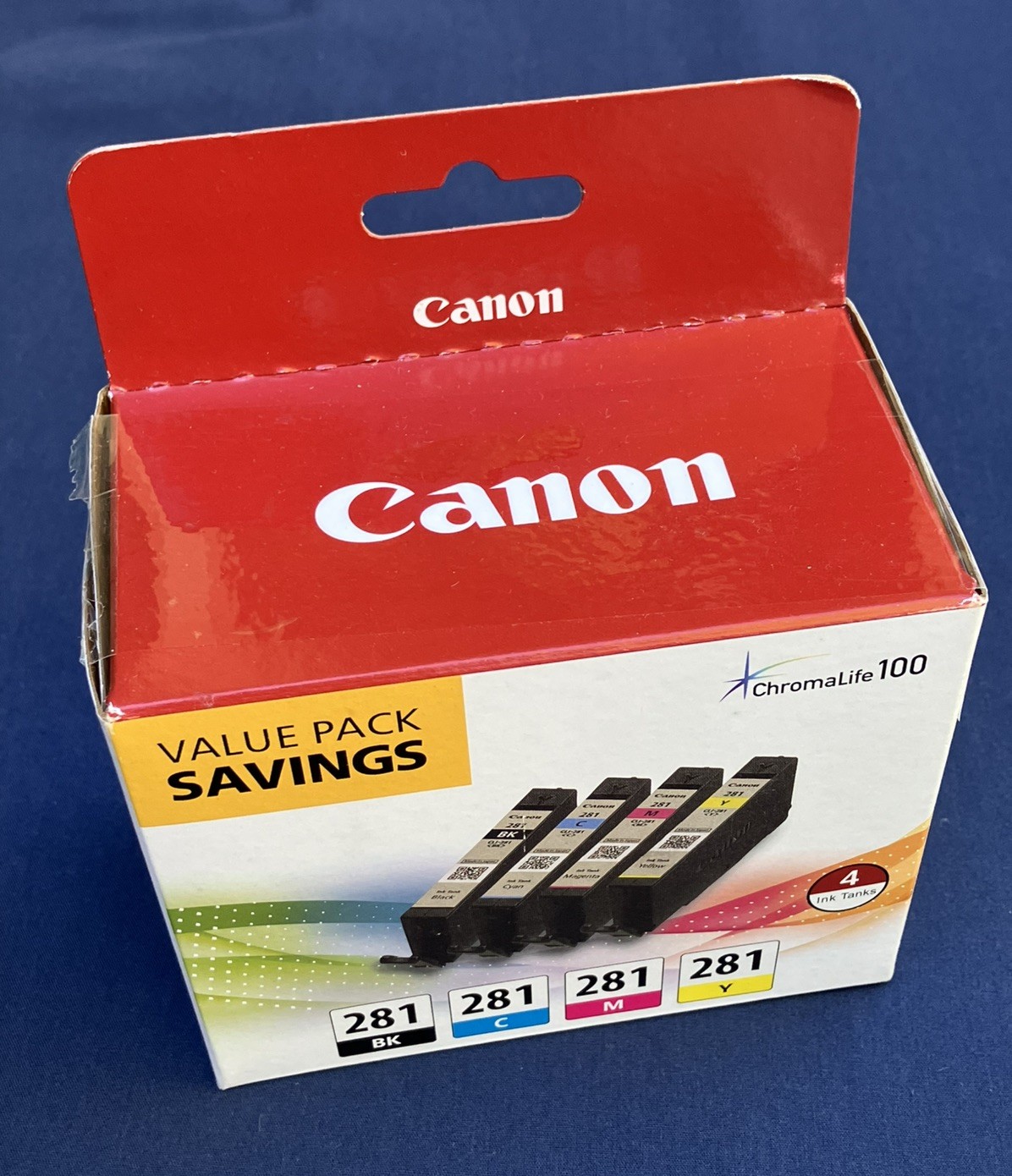 New Sealed Genuine Canon CLI-281 4-Color Ink Value Pack BK/C/M/Y ChromaLife100