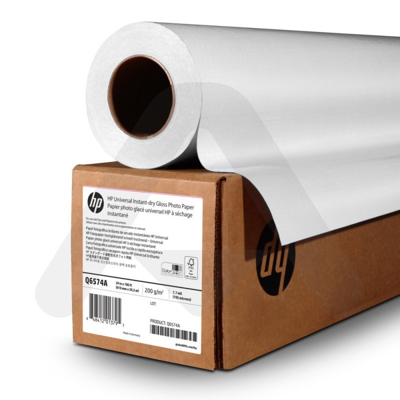 Genuine HP Universal Inkjet Print Photo Paper 24" x 100ft Glossy 1 Roll Q6574A