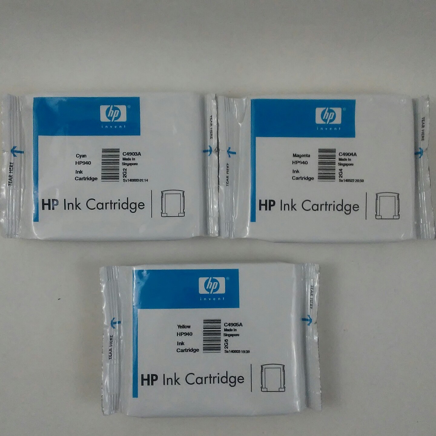 3 HP Invent HP940 Ink Cartridge; Magenta; Yellow & Cyan 
