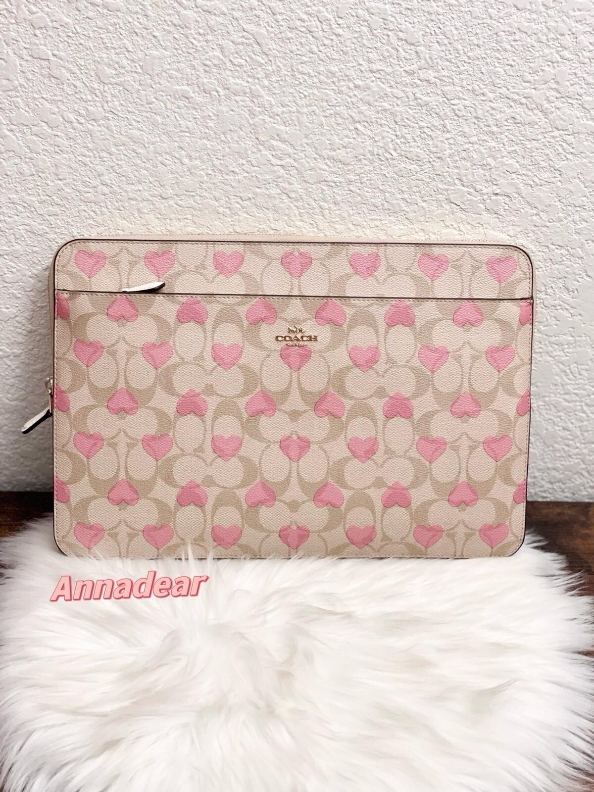 NWT Coach Laptop Sleeve In Signature Canvas With Heart Print CP374