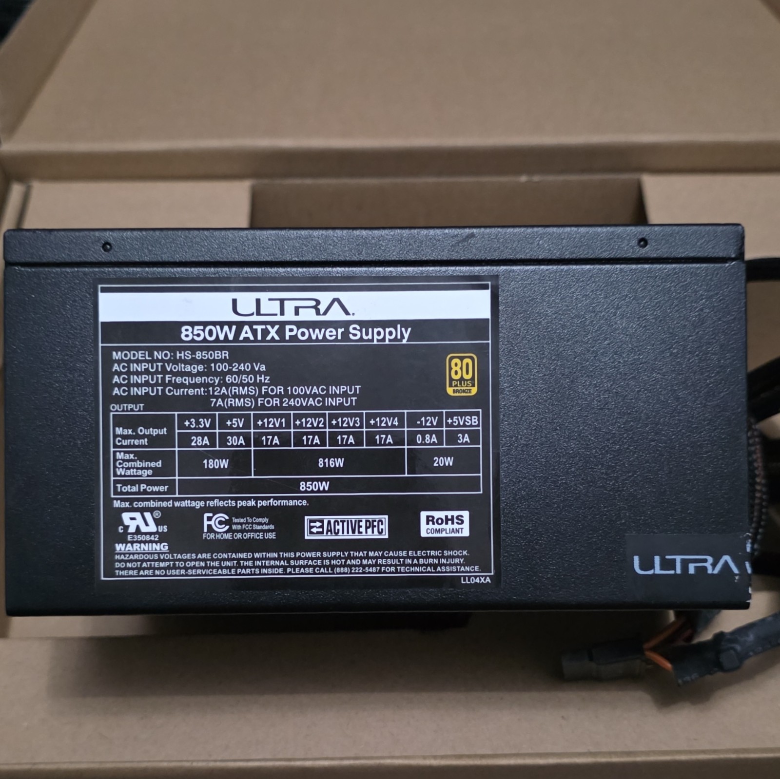 Ultra 850W ATX Modular PSU 80 PLUS Black PCIe SATA Molex Floppy HS-850BR