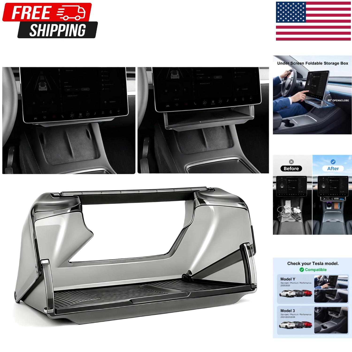 Under Screen Storage Organizer for Tesla Model Y Juniper 2025-2026 - Center
