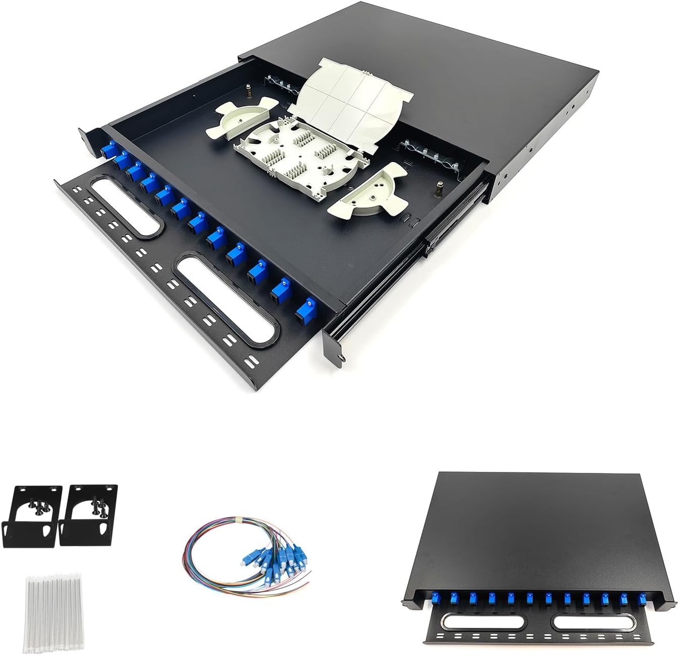 1 Pack 12 Singlemode 12 Port SC-UPC Fiber Optic Rack Mount Enclosure Black 