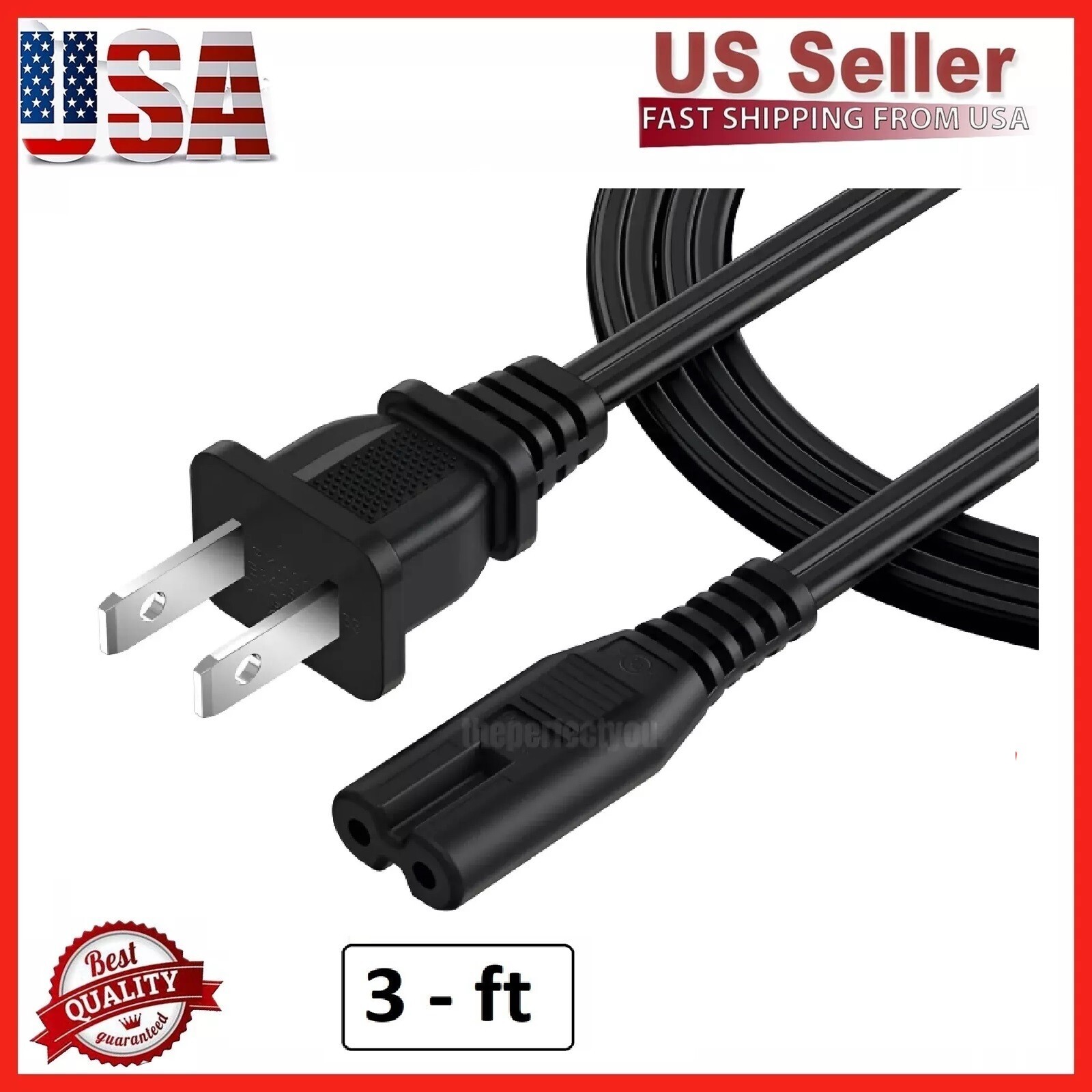 2-Pack AC Power Cord 2 Prong Cable 2-Slot Figure 8 for TV PS3 PS4 PS5 XBOX PC