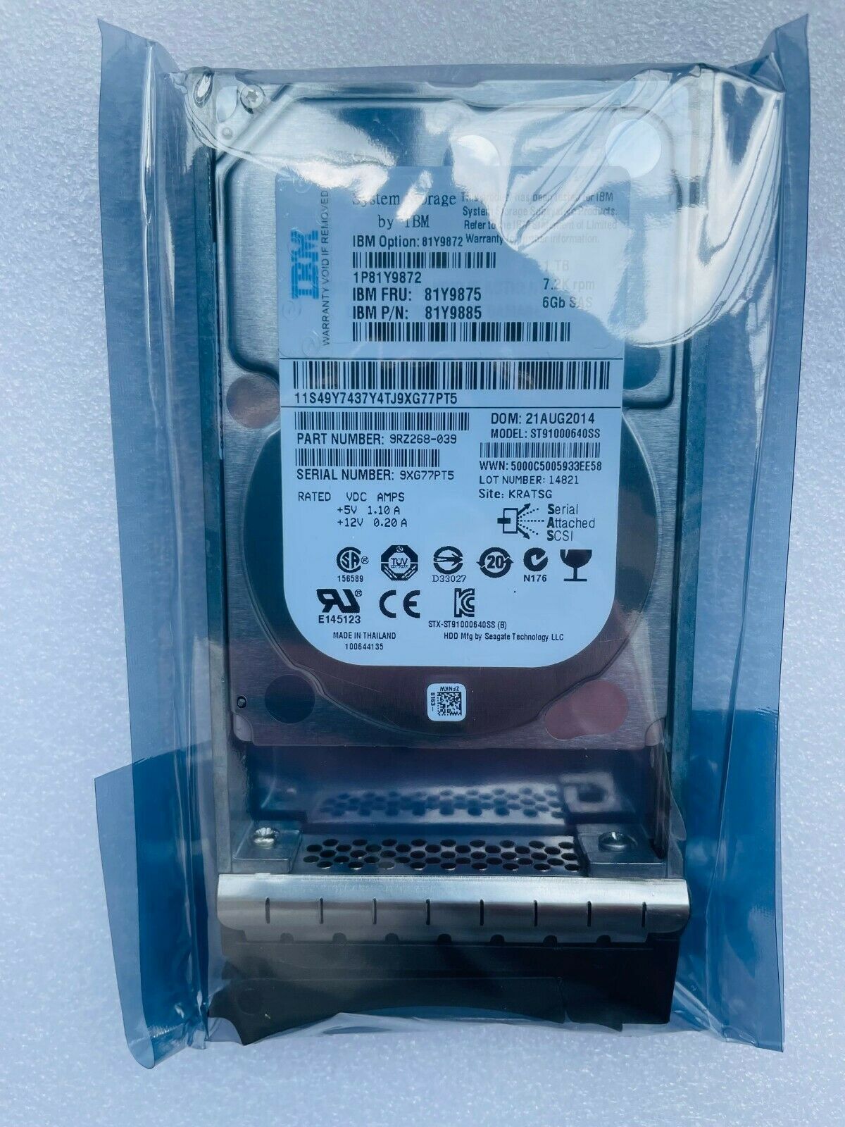 IBM 1TB SAS 6Gbps 7.2K RPM 2.5" Hard Drive 81Y9872 81Y9875 81Y9885 DS3524