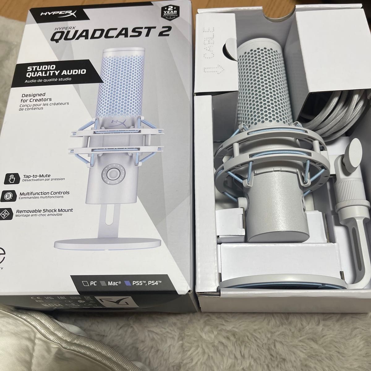 HyperX QuadCast 2 USB Condenser Microphone White Streaming Gaming Mute with Box
