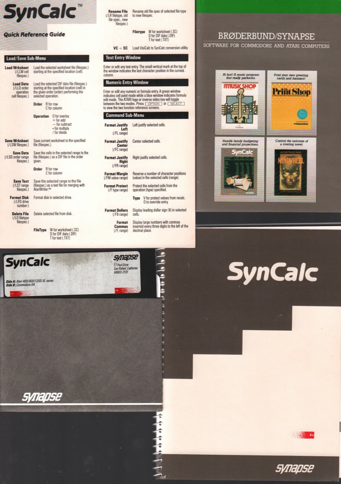 SynCalc Synapse 1985 Manual, Reference Sheet and Floppy Disk 011520AME