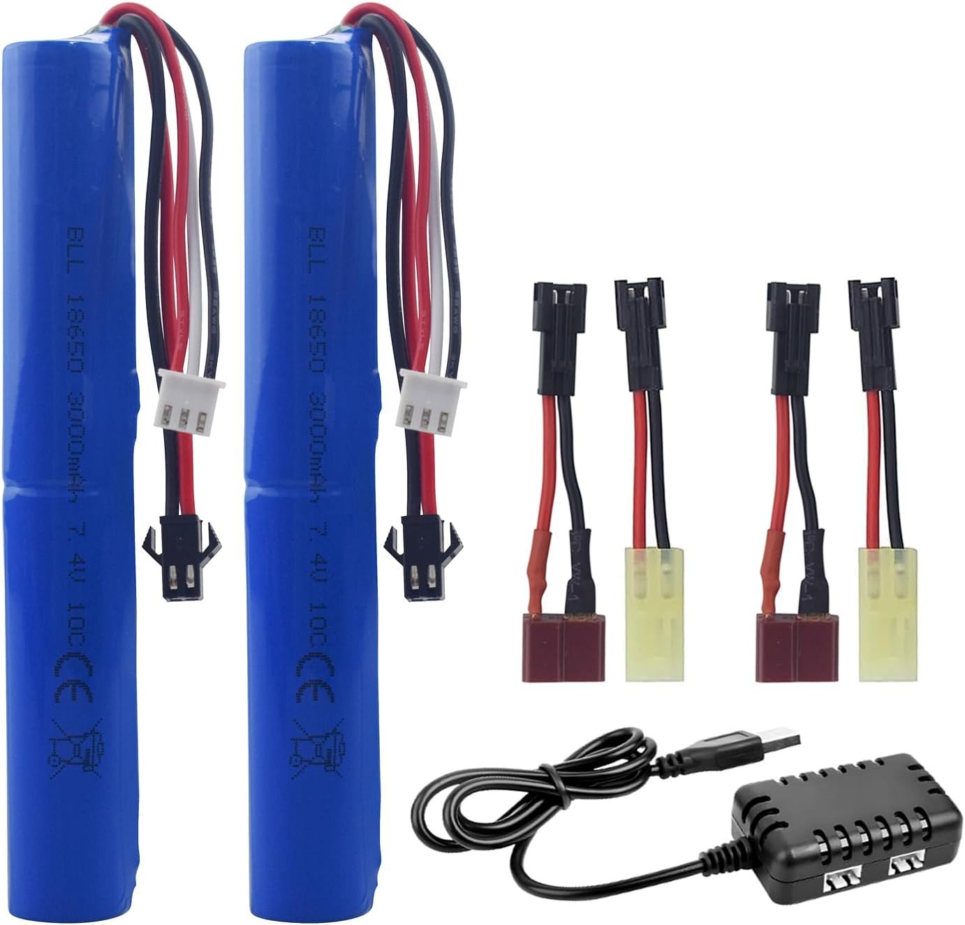 2PCS 7.4V 2S 10C SM 2P Plug 3000mAh Battery and 2 in 1 Charger suitable