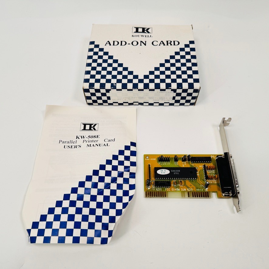 Vintage Kouwell KW-508E ISA 8-Bit Parallel Printer Port Card LPT Box Manual