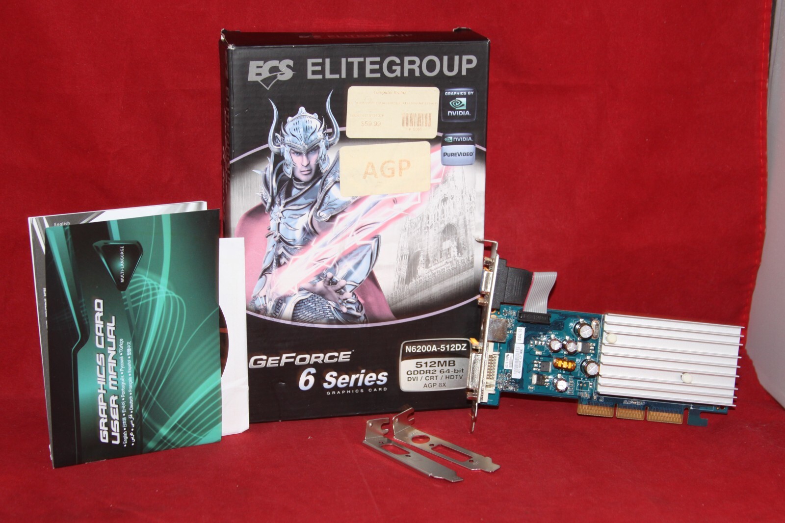 ECS EliteGroup, Nvidia GeForce 6200, 512 MB 64BIT DDR2. AGP Graphics Card