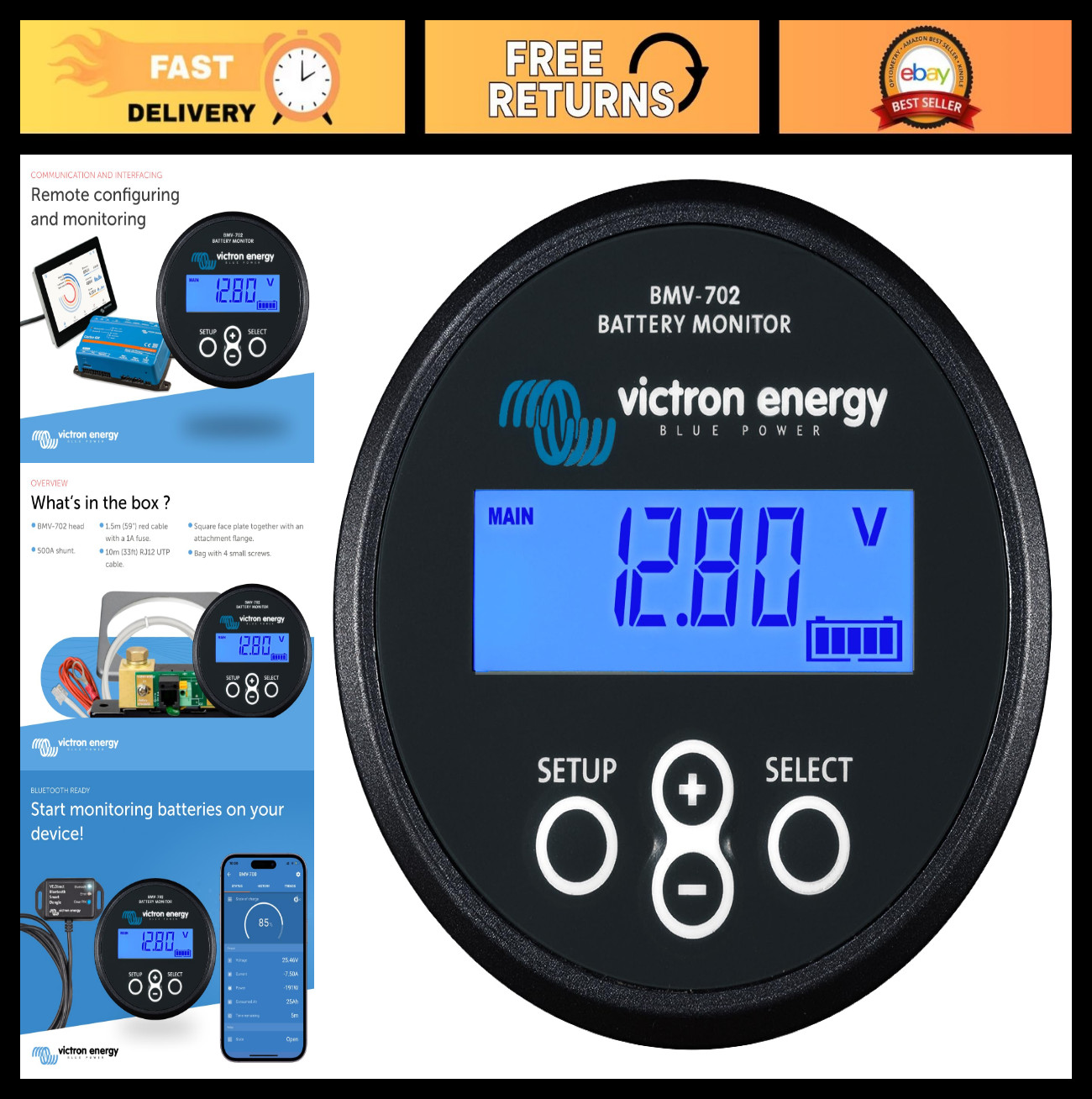 Battery Monitor BMV-702 - Smart Energy Management, Voltage & Current Display