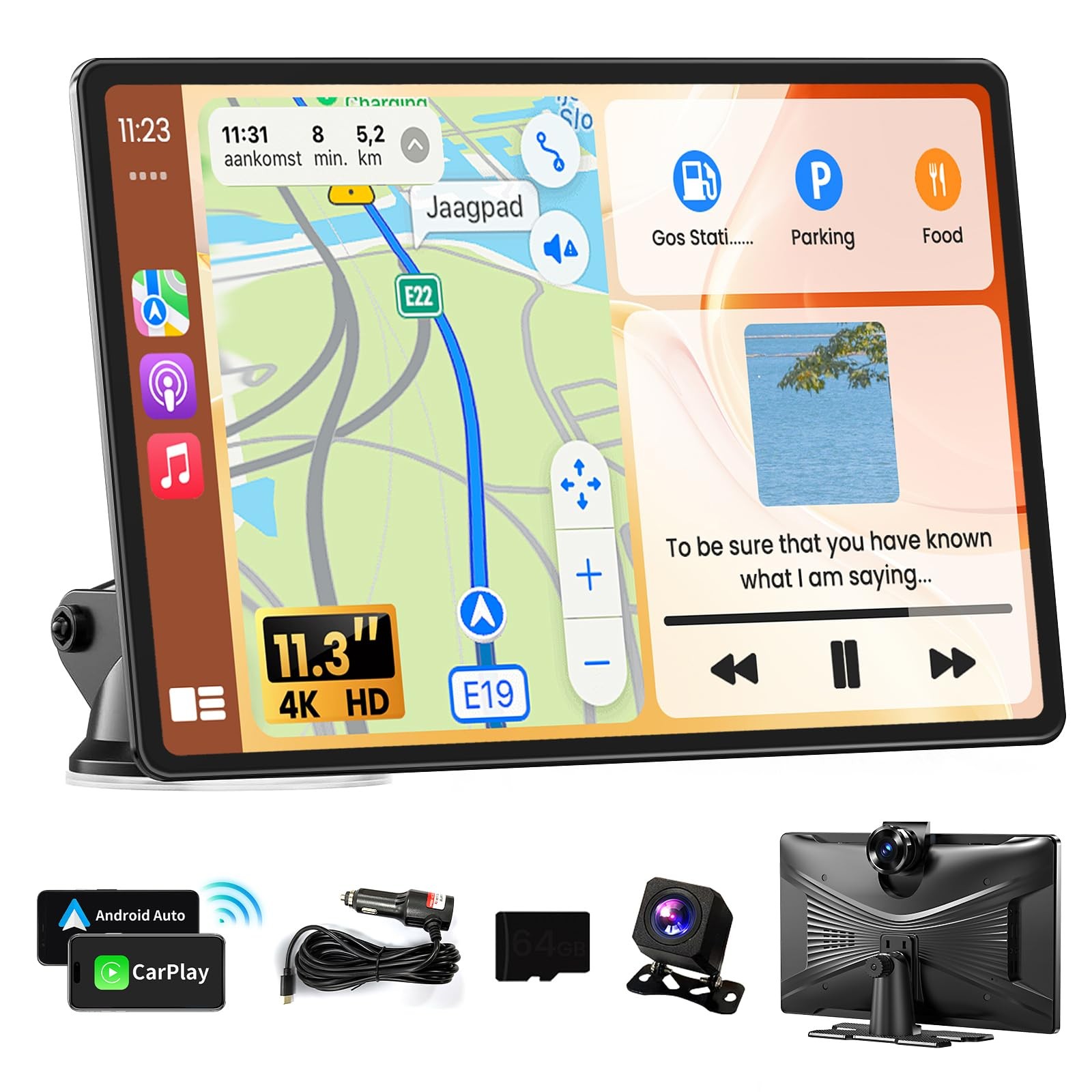 Portable Apple Carplay Screen for Car, 11.3" Extra Large Wireless Car Play & ...