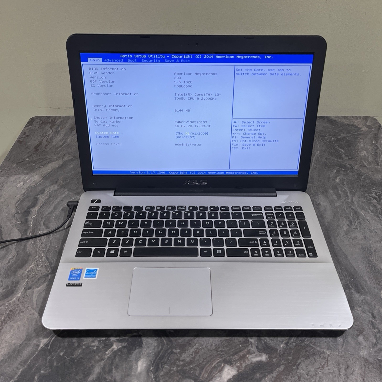 ASUS X555L LAPTOP INTEL CORE i3-5005U @ 2GHZ 15.6" 6GB RAM NO HDD NO OS READ